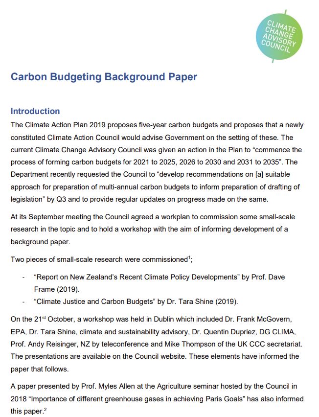 Climate Change Advisory Council Carbon Budget Briefing pape